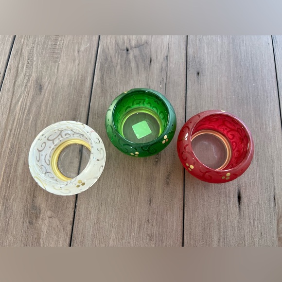 PartyLite Vintage Festive Flair Tealight Trio White Green And Red - Picture 3 of 3